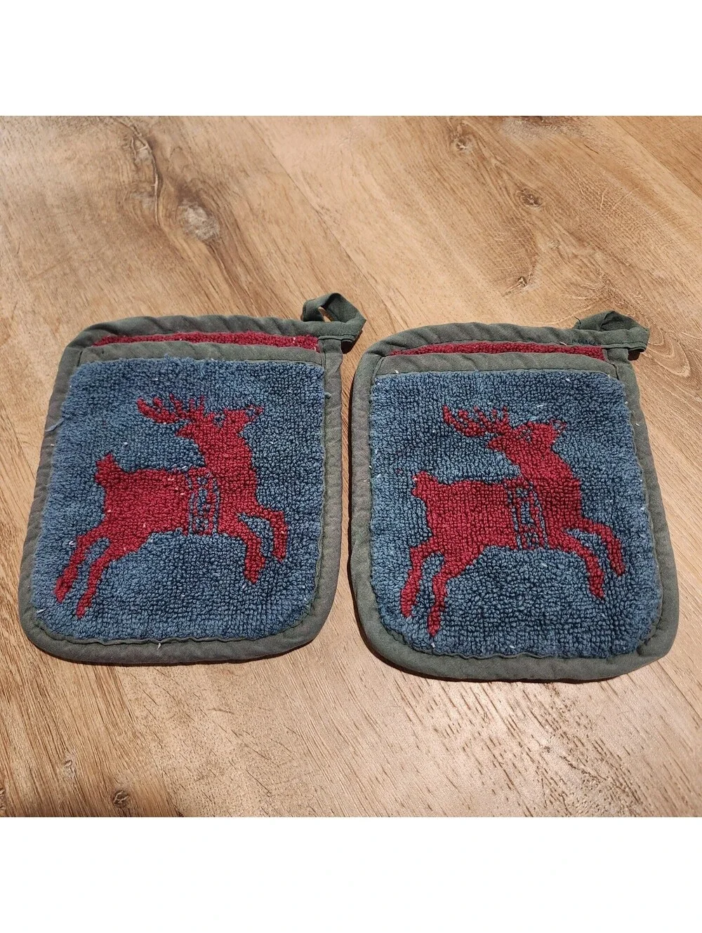 Christmas Reindeer Terry Cotton Pot Holder w/Pocket - Heat Resistant, Washable